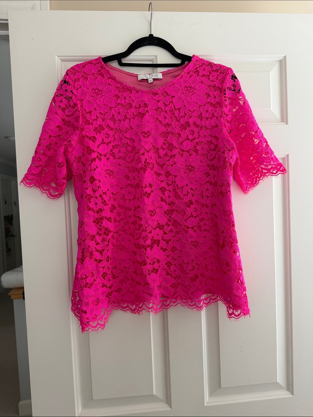 ALEXIS neon pink lace blouse medium
